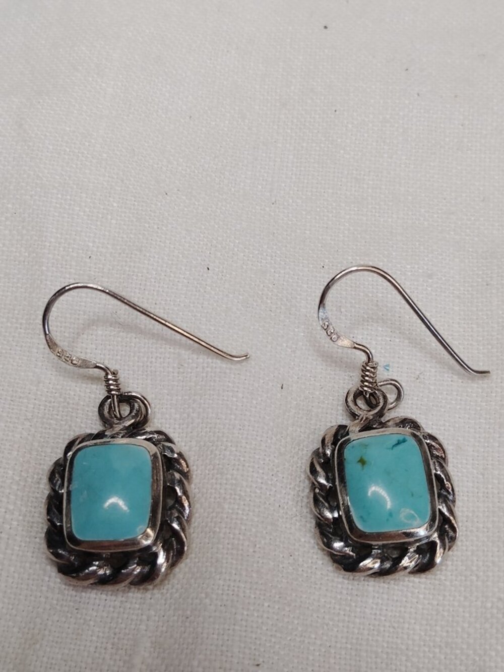 Sterling Silver Turquoise Drop Earrings – 1.5" Rope Frame Design